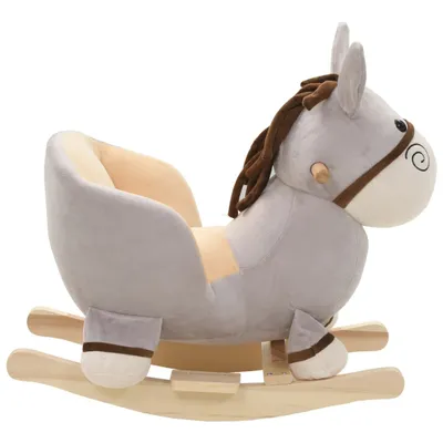 Immagine prodotto di Asino a Dondolo con Schienale in Peluche 60x32x55 cm Grigio