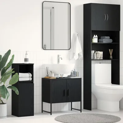 Produktbild von Waschbeckenunterschrank Schwarz Eiche 60x33x60 cm Holzwerkstoff, Badezimmerschränke DesignMöbel Neu