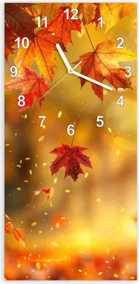 Produktbild von Wanduhr aus Glas mit Motiv Herbstblätter Sonne- 30 x 60 cm - inkl. Aufhängesystem