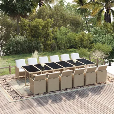 Image de The Living Store Ensemble de jardin 13 pièces avec coussins en polyrotin beige