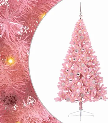 Obrázek produktu pro vidaXL Umělý předsvětlený vánoční stromek růžový 180 cm PVC