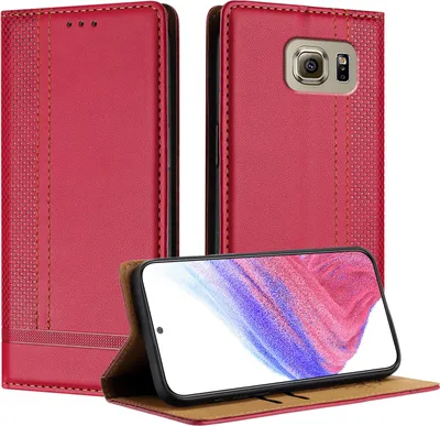 Obrázek produktu pro Pouzdro pro Samsung Galaxy S6 kožené flipové pouzdro s funkcí stojánku červené