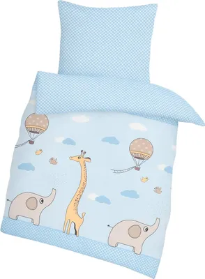 Produktbild von Dobnig Biber Kinderbettwäsche 2-teilig 100x135cm Safari Elefant Giraffe Blau