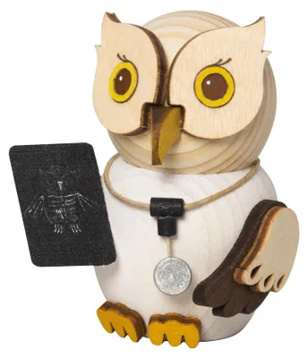 Produktbild von Drechslerei Kuhnert - Mini-Eulen aus Holz - Mediziner - ca. 7 cm groß - als Dekoration oder Geschenk geeignet