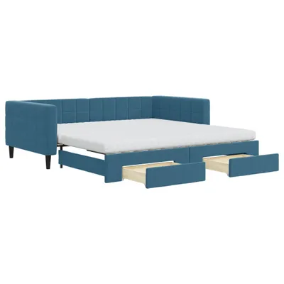 Immagine prodotto di vidaXL Letto da giorno allungabile con cassetti blu 100x200 cm in velluto