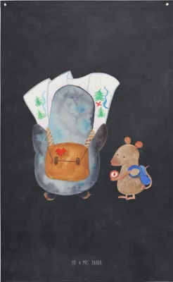 Produktbild von Mr. & Mrs. Panda Gobelin Pinguin & Maus Wanderer - Kreidetafel - Geschenk, Hängedeko, Ausflug, Wandteppich, Abenteuer, Tapestry, Wandern, Wandbild, Wandbehang