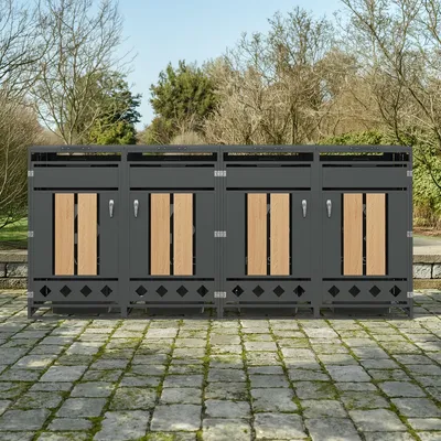 Produktbild von Flieks Mülltonnenbox 2er für 4 Tonnen 120–240L, Mülltonnenschrank Müllbox Abschließbar mit Türen, 264x80x118.5cm, Grau