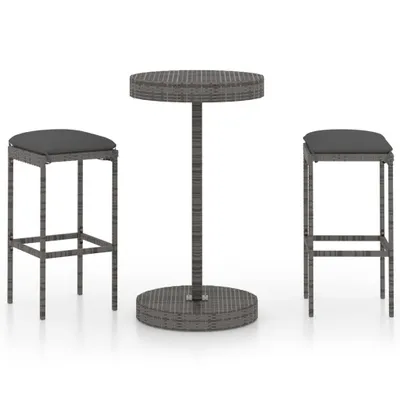 Produktbild von 3-tlg. Gartenbar-Set mit Kissen Poly Rattan Grau