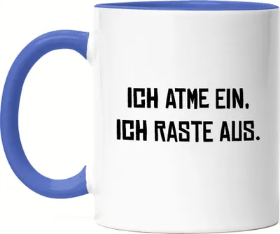 Produktbild von Ich atme ein Ich raste aus Tasse Blau Geschenk Büro Mitarbeiter Chef Humorvolles Motiv