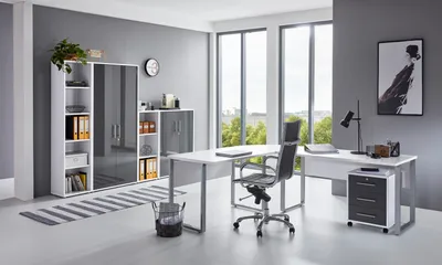 Produktbild von Büromöbel-Set TABOR PRO 4 in weiß / anthrazit Hochglanz, Arbeitszimmer Komplett-Set