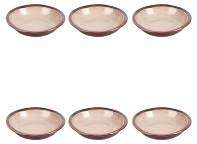 Produktbild von 6er-Set Suppenteller beige aus Steingut mit braunem Rand