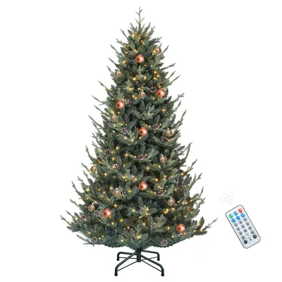 Produktbild von 180 cm künstlicher Weihnachtsbaum Tannenbaum, mit 300 LEDs , Fernbedienung, 1176 PE/PVC-Zweigen und 35 Tannenzapfen