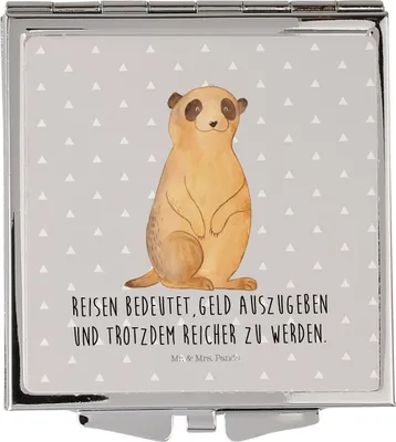 Produktbild von Mr. & Mrs. Panda Schminkspiegel Erdmännchen - Grau Pastell - Geschenk, Kosmetikspiegel, Traveling, Spruch, Klappspiegel, Reisen, Afrika, Weltreise, Taschenspiegel
