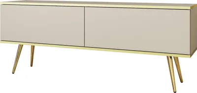 Produktbild von TV-Schrank Rodi - TV-Möbel mit 2 Klappen, Füße - TV-Lowboard 135 cm, Wohnzimmer, PUSH TO OPEN (Beige + Gold)