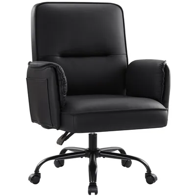 Produktbild von IWMH Bürostuhl, Ergonomischer Schreibtischstuhl mit Armlehnen, Kunstleder Sofa mit Rollen, Höhenverstellbar Chefsessel für Wohnzimmer - B - Schwarz