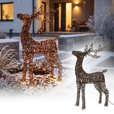 Produktbild von ECD Germany LED Rentier Innen Außen, Weihnachtsfigur 95 cm Weihnachtsdeko, Weihnachtsbeleuchtung Outdoor Garten mit Lichterkette 600LED Extra Warmweiß