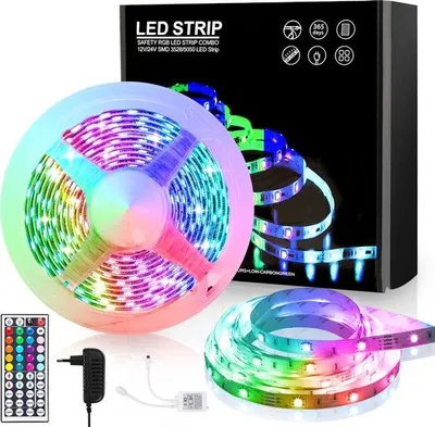 Produktbild von RGB LED-Streifen 2 Meter Selbstklebend - Farbwechselnde Beleuchtung mit 44-Tasten Fernbedienung