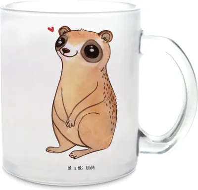 Produktbild von Mr. & Mrs. Panda Häferl Plumplori Glücklich - Transparent - Geschenk, Haferl, Teetasse aus Glas, Niedlich, Pott, Tee Tasse, Trinkglas, Gute Laune, Glück, Teeglas