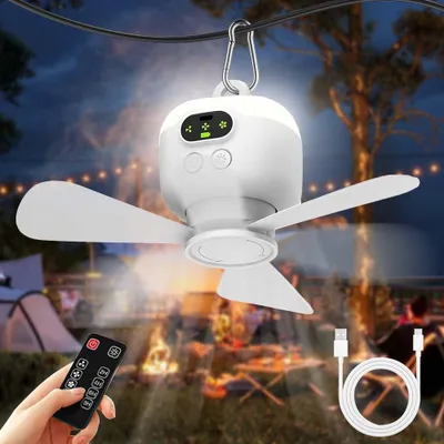 Produktbild von Deckenventilator mit Beleuchtung Camping, Aufladbar Deckenventilator mit Licht und Fernbedienung, USB, Timer, Mobiler Ventilator Akku für Outdoor