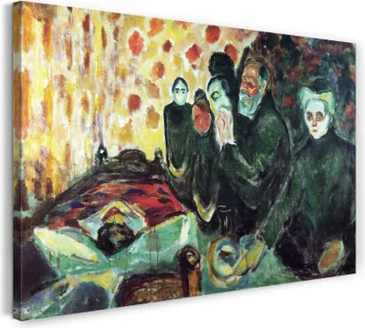 Produktbild von Leinwandbild (100x70cm): Edward Munch - Am Totenbett, echter Holz-Keilrahmen inkl. Aufhänger, handgefertigt in Deutschland