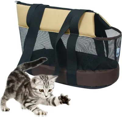 Obrázok produktu pre Prepravka pre psov – cestovná taška pre mačky – cestovanie so zvieratami – priedušná sieťovina – 45x22x26 cm – hnedá