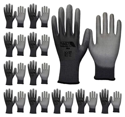 Produktbild von Nylon Strickhandschuh grau - VPE 12 Paar - mit PolyurethanBeschichtung auf Innenhand und Fingerkuppen, Größe:10