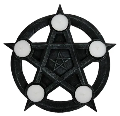 Produktbild von Pentagramm Teelicht Halter | Halloween & Gothic Tischdeko | Polyresin Ø 26 cm