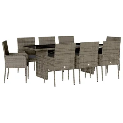 Produktbild von 9-tlg. Garten-Essgruppe mit Kissen Grau Poly Rattan