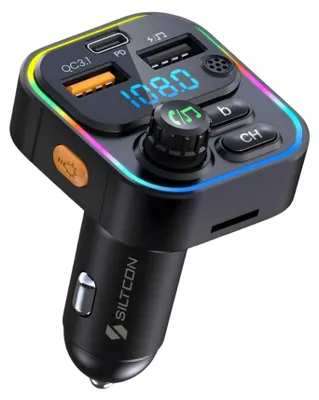 Produktbild von Siltcon® FM Transmitter Bluetooth Auto – USB-C 22.5W Ladegerät, USB-A, SD-Karte, Carkit, BT 5.3