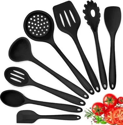 Produktbild von Silikon-Kochzubehör-Set schwarz hitzebeständig