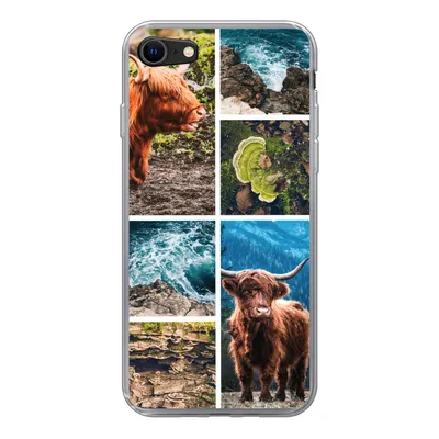 Produktbild von MuchoWow® Handyhülle Schutzhülle Hülle für iPhone SE 2020 Schottische Highlander - Natur - Collage Silikon Softcase Handy Hülle - Kartenbesitzer