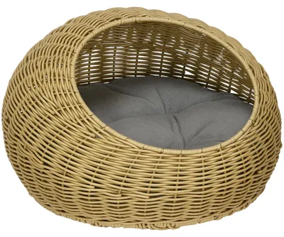 Produktbild von PawHut Rattan Katzenkorb Katzenhaus Katzenhütte mit Kissen für Katzen bis 4 kg