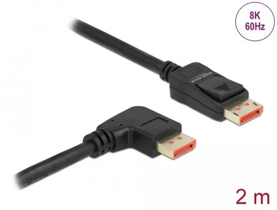Produktbild von DeLOCK DisplayPort Kabel Stecker gerade zu Stecker 90° rechts gewinkelt 8K 60 Hz 2 m, 2 m, DisplayPort, DisplayPort, Männlich, Männlich, 7680 x 4320 Pixel