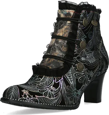 Produktbild von Laura Vita Damen Stiefelette Leder Blumenmuster Rüschen und Knöpfe Elcodieo 224, Größe:40 EU, Farbe:Blau