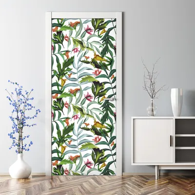 Produktbild von Dekorative Türtapete Türposter Tür Dekor selbstklebend Türaufkleber Blätter Farbenfrohe 77 x 200 cm