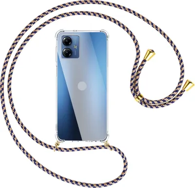 Produktbild von Handykette Backcover-Schutzhülle mit Band (Metall goldfarben) für Motorola Moto G14 (PAYF0010IN, 6.5'') - blau+beige