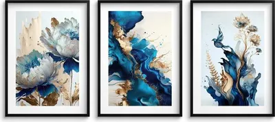 Immagine prodotto di Poster murale in cornice nera per soggiorno camera da letto fiori con oro