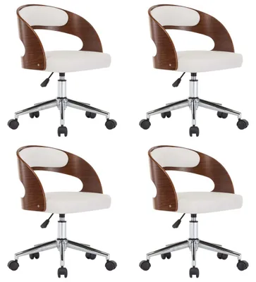 Image de vidaXL Chaise de salle à manger pivotante 4 pcs. Blanc Bois courbé et similicuir