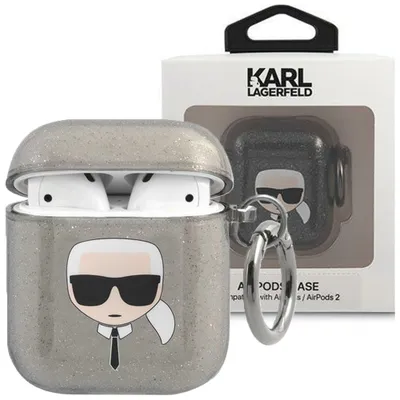 Produktbild von Karl Lagerfeld KLA2UKHGK AirPods Hülle schwarz Glitter Karl`s Head
