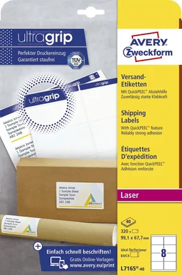Obrázok produktu pre Avery - Adressetiketten - weiß - 40 Stck. (L7165-40)