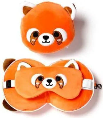 Immagine prodotto di Relaxeazzz cuscino da viaggio e maschera per il sonno in peluche con panda rosso