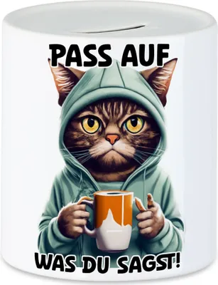 Produktbild von Pass auf was du sagst Spardose Langschläfer Morgenmuffel Witzig Kaffee