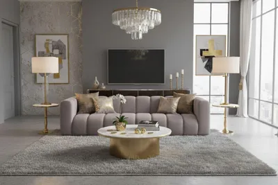 Zdjęcie produktu dla Kanapa, sofa, sofa czteroosobowa Grand, tkanina welurowa Salvador, Szary