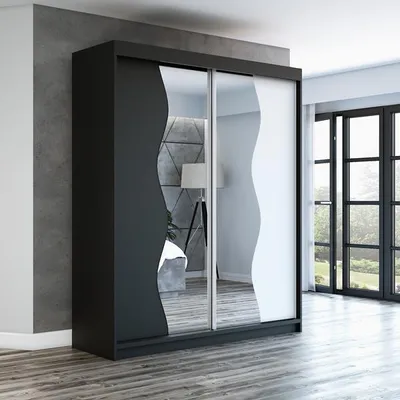 Produktbild von Schwebetürenschrank, 2-türig Schrank mit Spiegel! Moderne Garderobe für Kleidung. Verschiedene Farben (Weiß, Schwarz, Somona) Kleiderschrank RIMA 180 cm