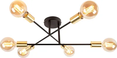 Produktbild von QAZQA - Industrie I Vintage I Industrie I Vintage I Deckenleuchte I Deckenlampe I Lampe I Leuchte schwarz mit Gold I Messingenen 6 Lichtern – Sydney I Wohnzimmer I Schlafzimmer - Stahl Länglich - LED