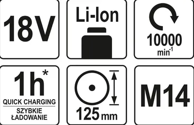 Zdjęcie produktu dla Yato YT-82827, 10000 RPM, 12,5 cm, Bateria, 1,5 kg