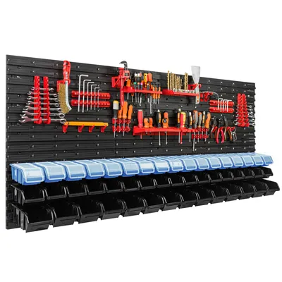 Image de Jeu de panneaux avec porte-outils 173 x 78 cm avec 48 pcs. Boîtes avec couvercle Boîtes en plastique à suspendre XL