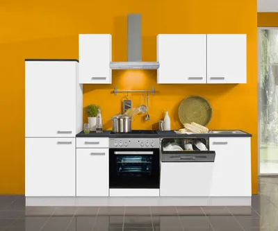 Produktbild von Küchenblock Oslo 270 cm mit Einbauspüle ohne Elektrogeräte in weiß matt (Geschirrspüler geeignet)