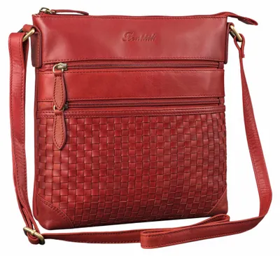 Produktbild von Benthill Echt Leder Umhängetasche | Damen Schultertasche aus Rindsleder | Schmale Vintage Damen Handtasche mit geflochtenem Muster