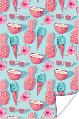 Produktbild von MuchoWow® Poster Sommer - Rosa - Blau 120x180 cm - Kunstposter